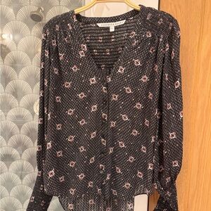 Veronica Beard Black and Pink Floral Blouse